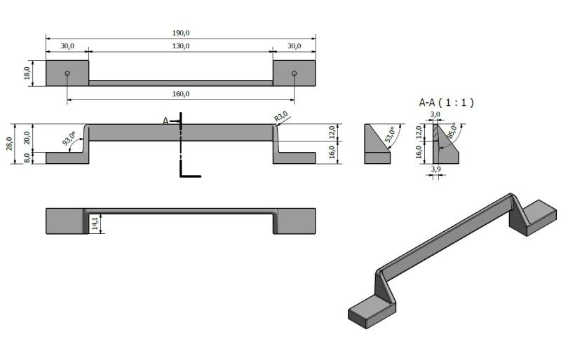 Möbelgriff Kupfer BA 320 mm Pietro