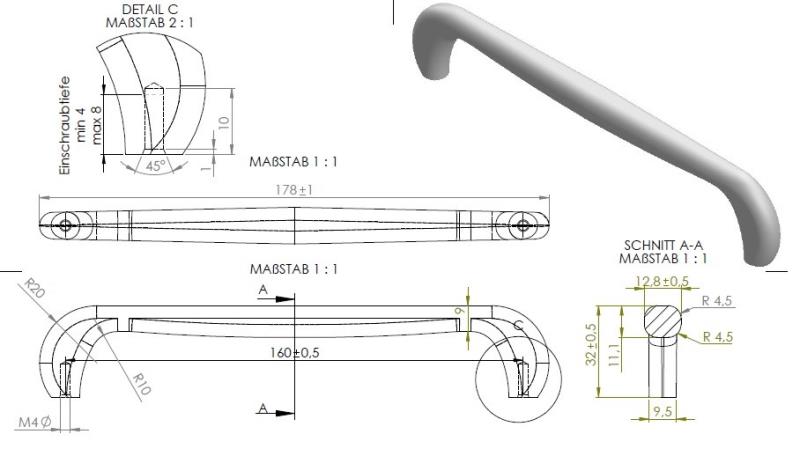 Möbelgriff Edelstahl Optik BA 160 mm Knut