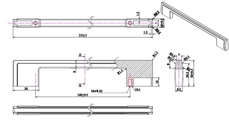 Möbelgriff Edelstahl Optik matt BA 160-192 mm Theo