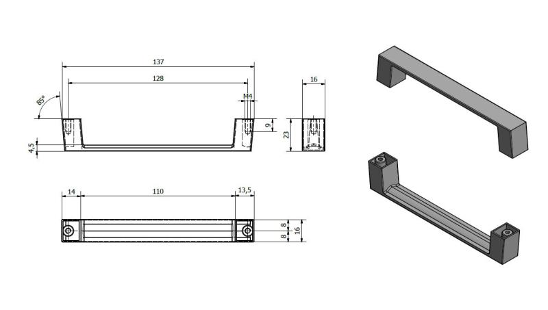 Möbelgriff Edelstahl Optik BA 128 mm Fabio